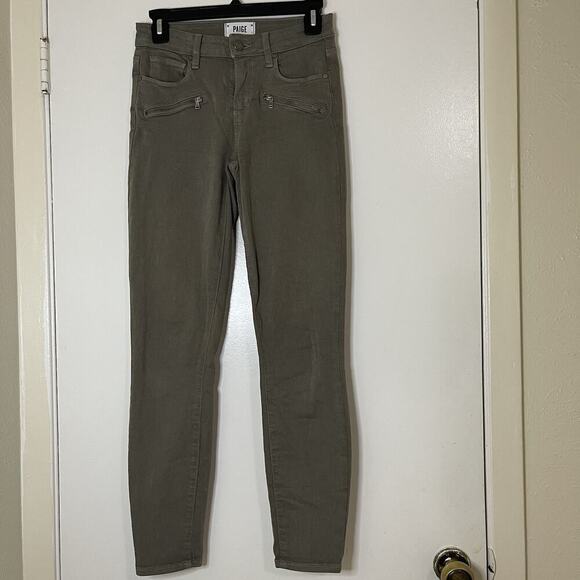 PAIGE olive green indio zip ankle jeans size US 6 - Picture 1 of 5